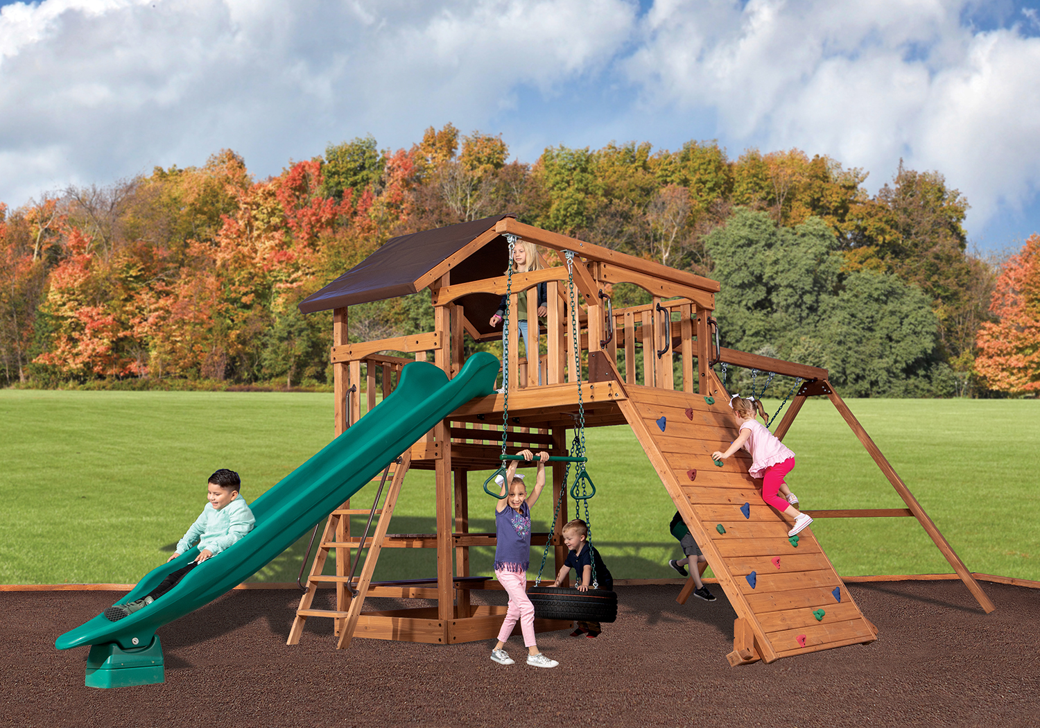 Adventure Outlook 4 Wooden Swing Set - Houston Swing Sets and Sheds