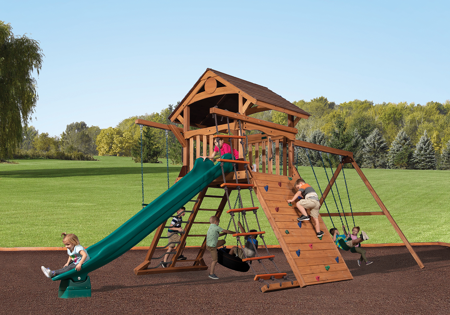 Olympian Summit XL 1 Wooden Swing Set - Houston Swing Sets and Sheds